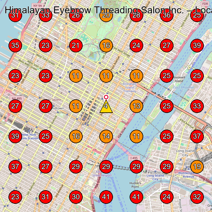 Himalayan Eyebrow Threading Salon Inc. GeoGrid visibility map for Beauty Salon in New York